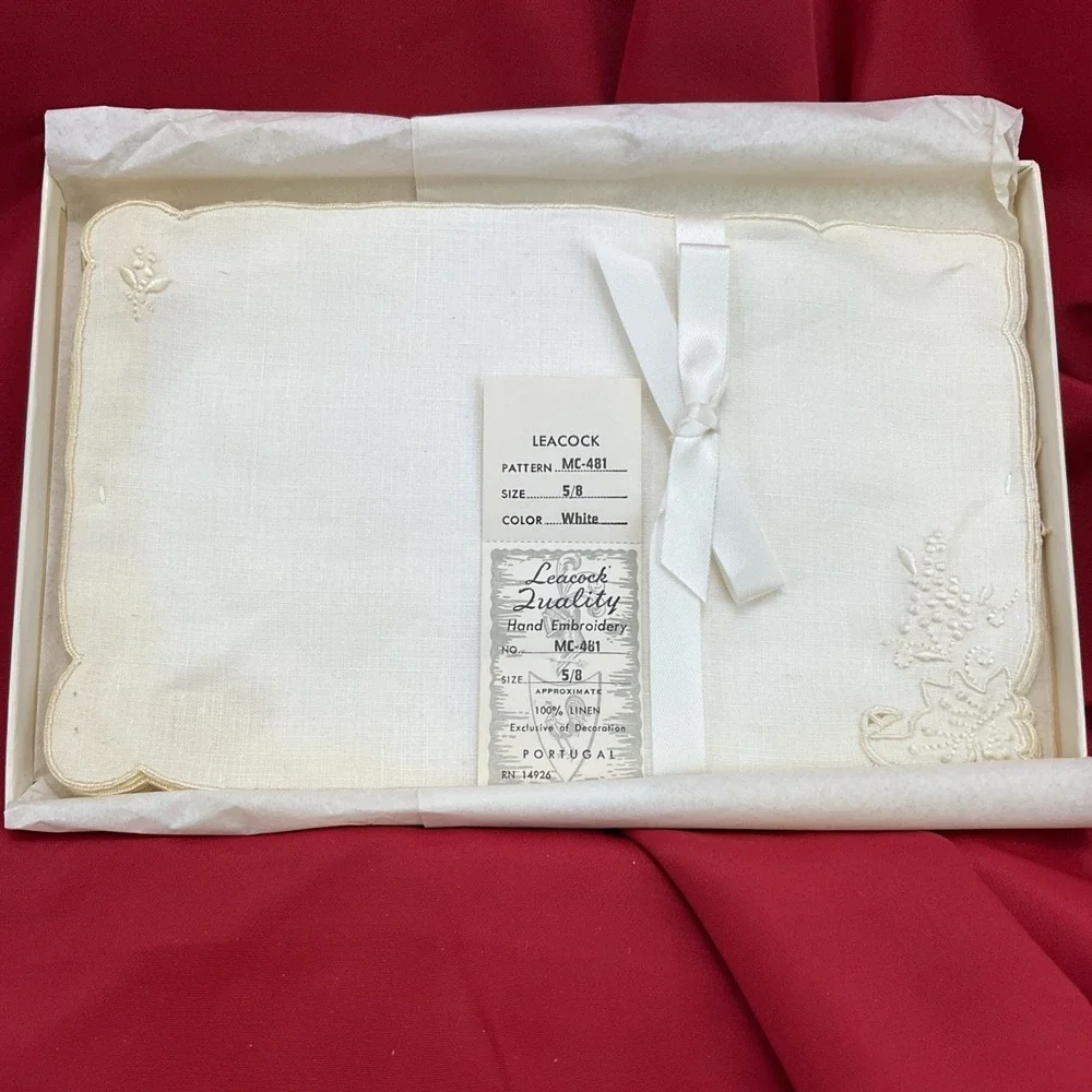 Leacock Portugal Handmade Linen Cocktail Napkins Set 8 Whitework Grapes MC-481